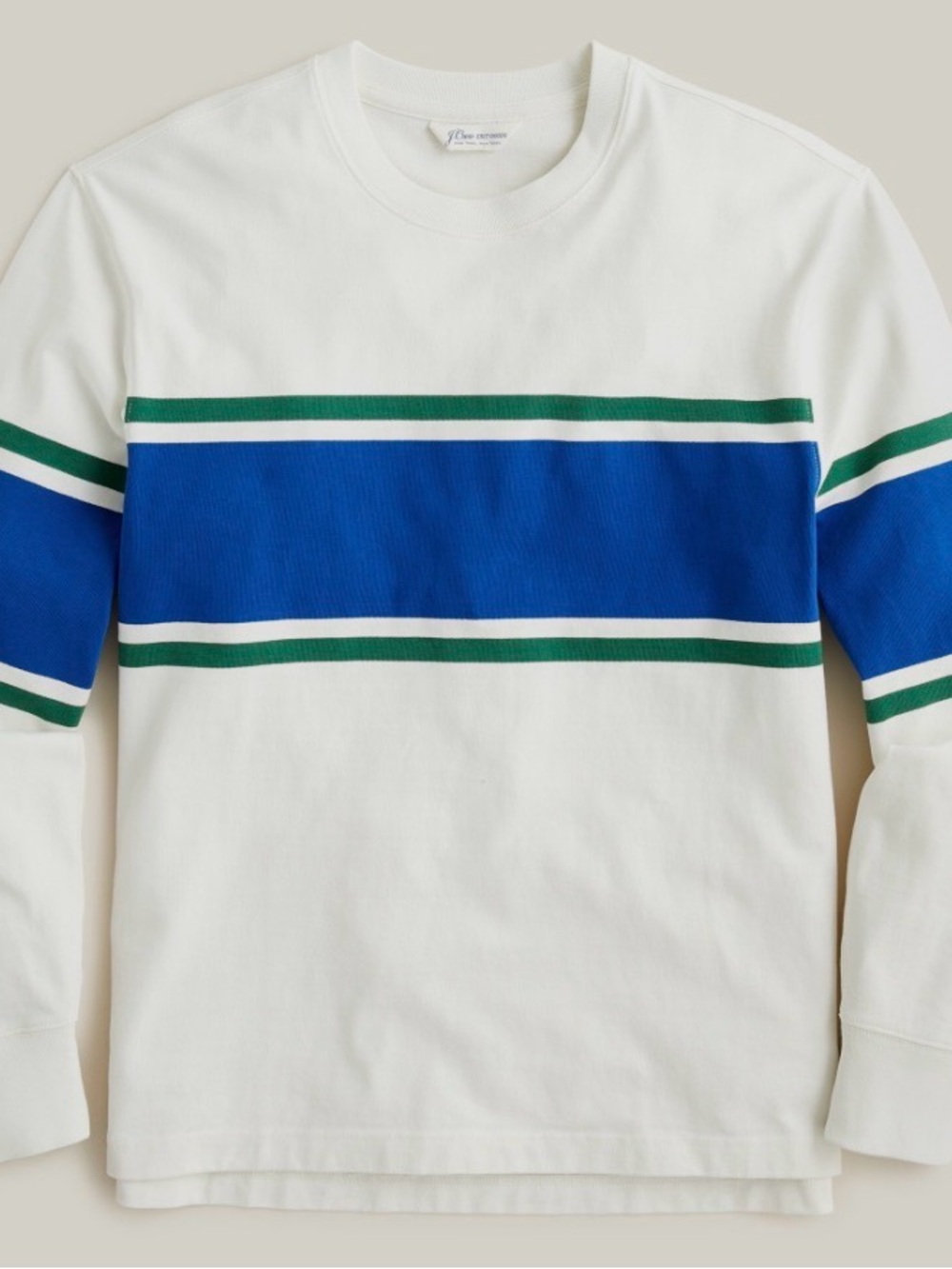 J. Crew Cream Crewneck Sweater with Blue Stripes